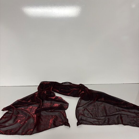 Red Black Sheer Sparkly Scarf Holiday Christmas Party Shimmer - Picture 7 of 7
